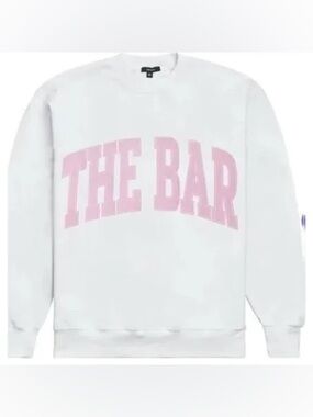 THE BAR White Crewneck Sweater with Pink Logo